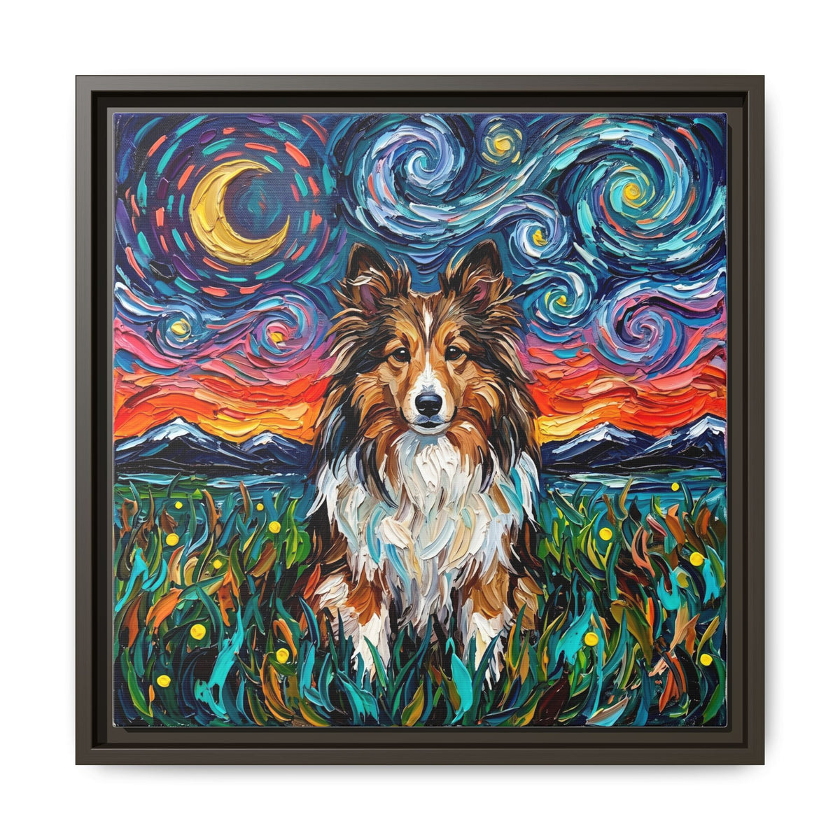 "Sheltie Night 2" Framed Canvas Wall Art