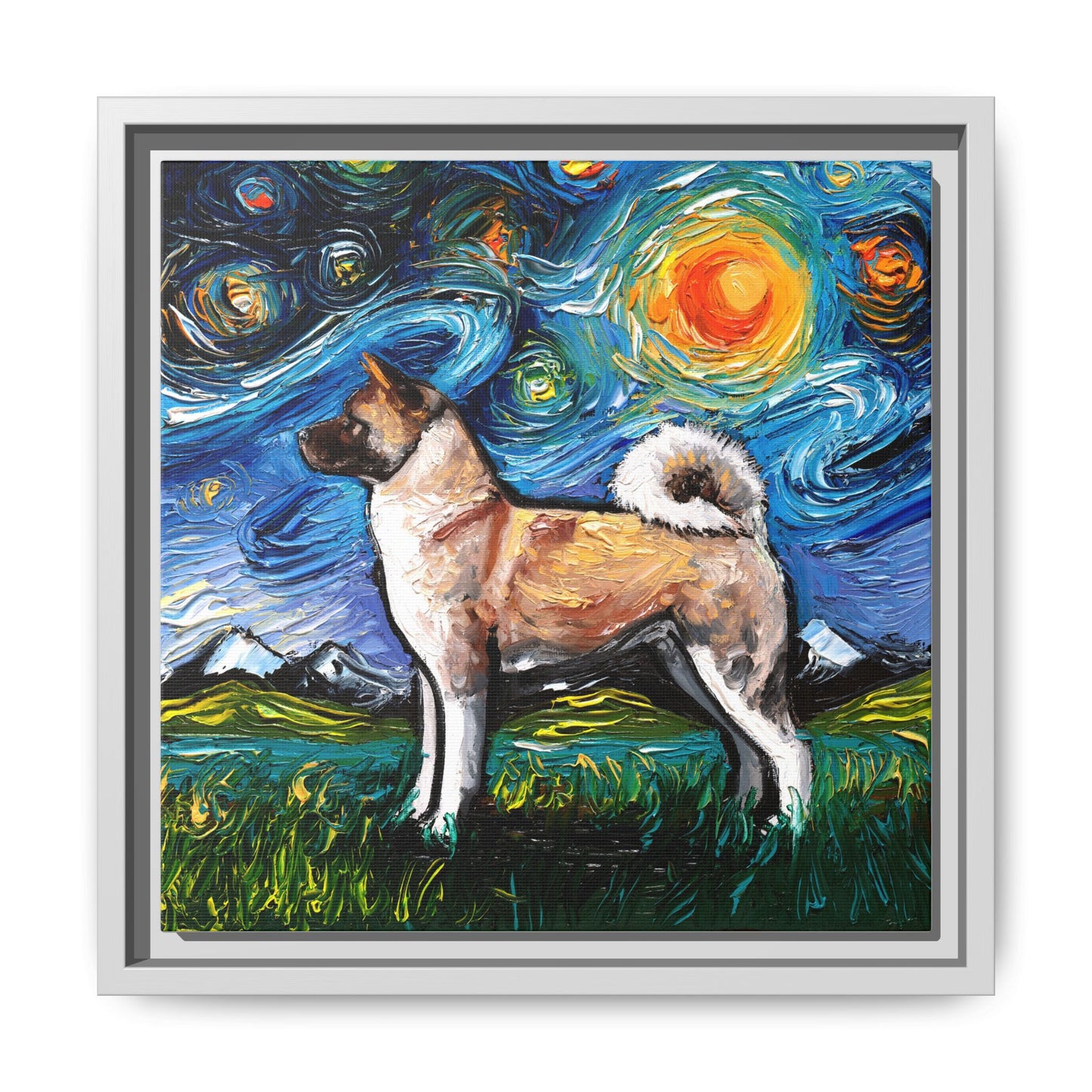 "Akita Inu Night" Framed Canvas Wall Art