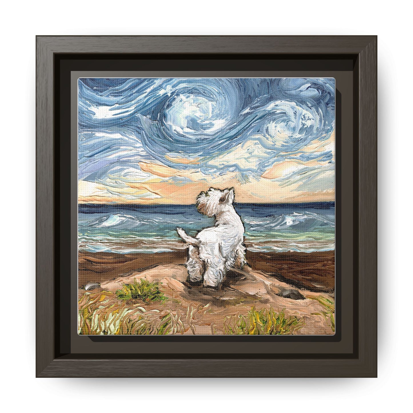 "Beach Day - Westie" Framed Canvas Wall Art