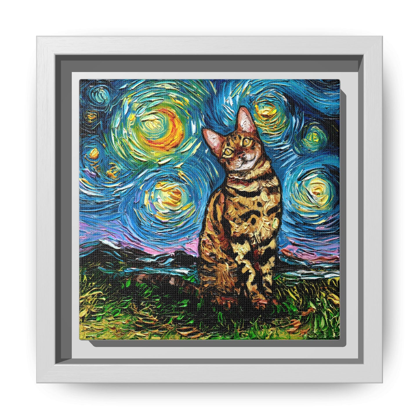 "Bengal Cat Night" Framed Canvas Wall Art