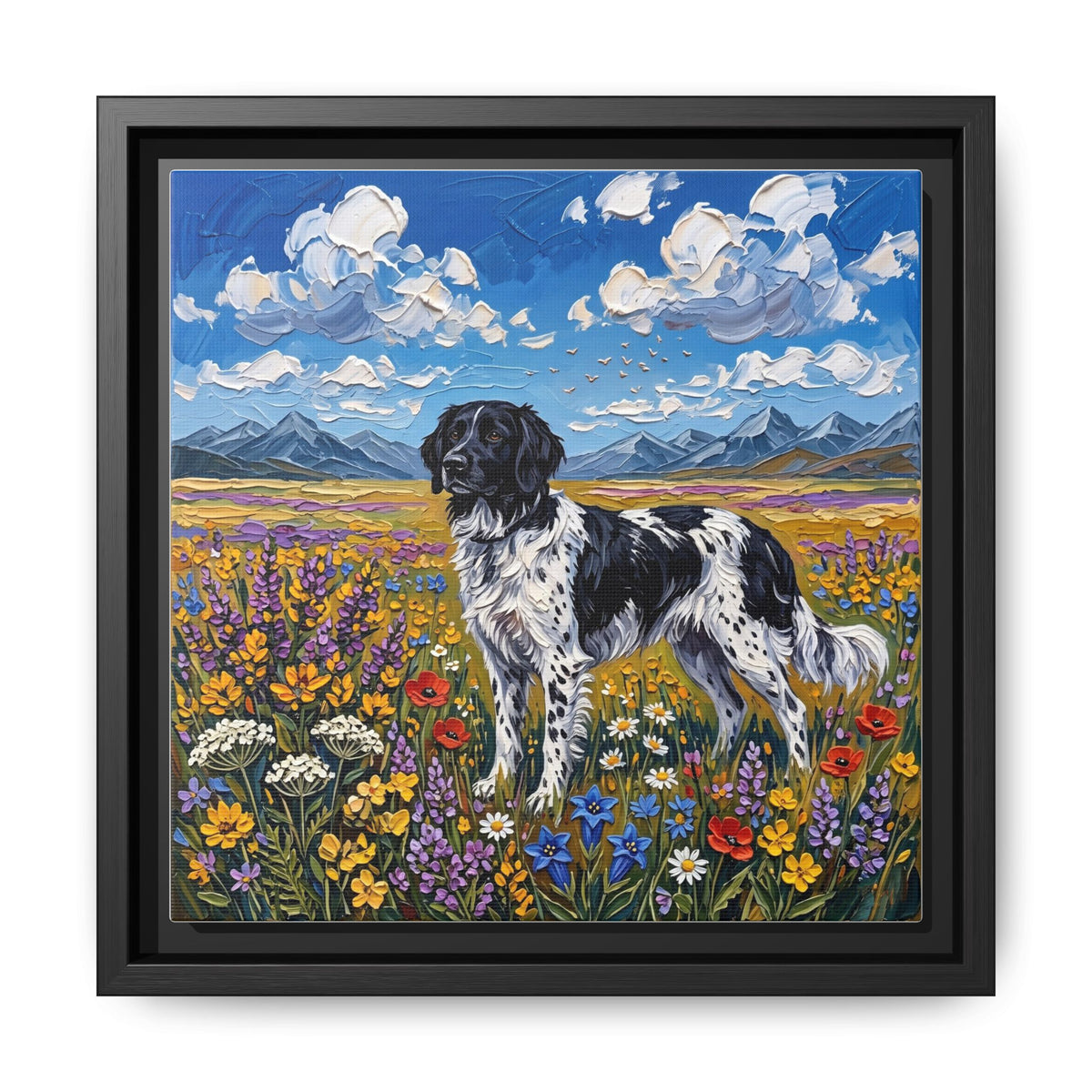 "Amongst The Flowers - Large Munsterlander" Framed Canvas Wall Art