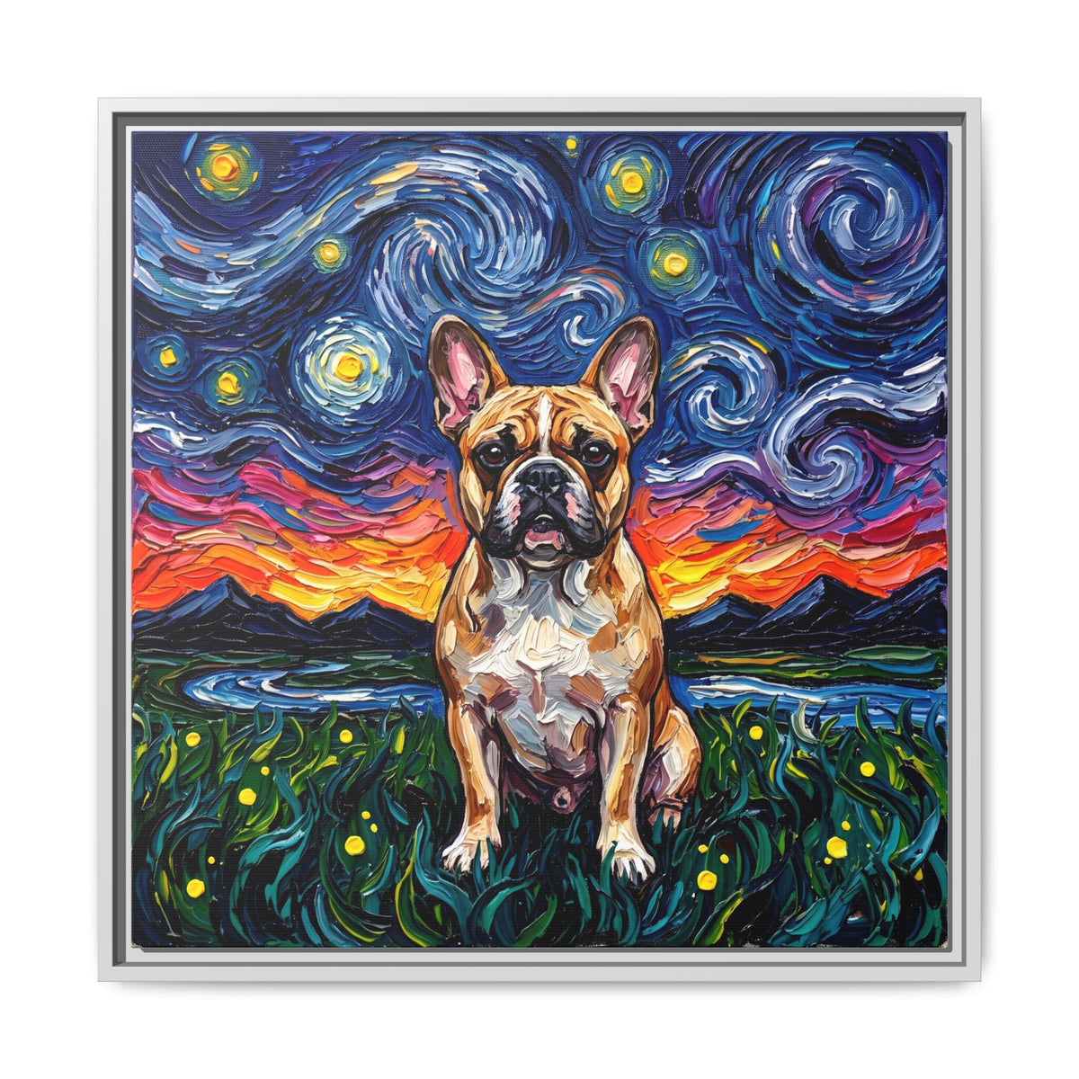 "Frenchie Night" Framed Canvas Wall Art