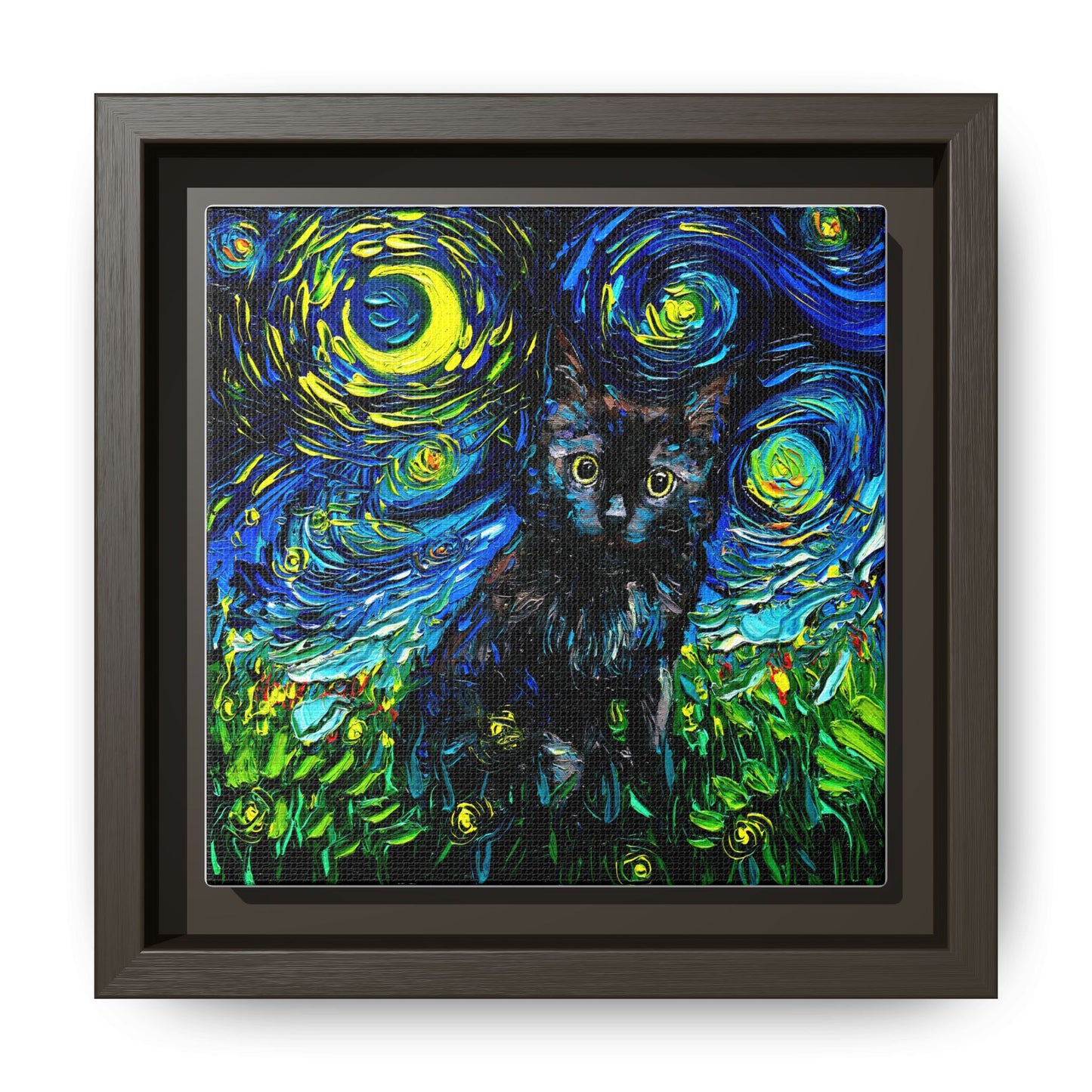 "Black Cat Night 2" Framed Canvas Wall Art