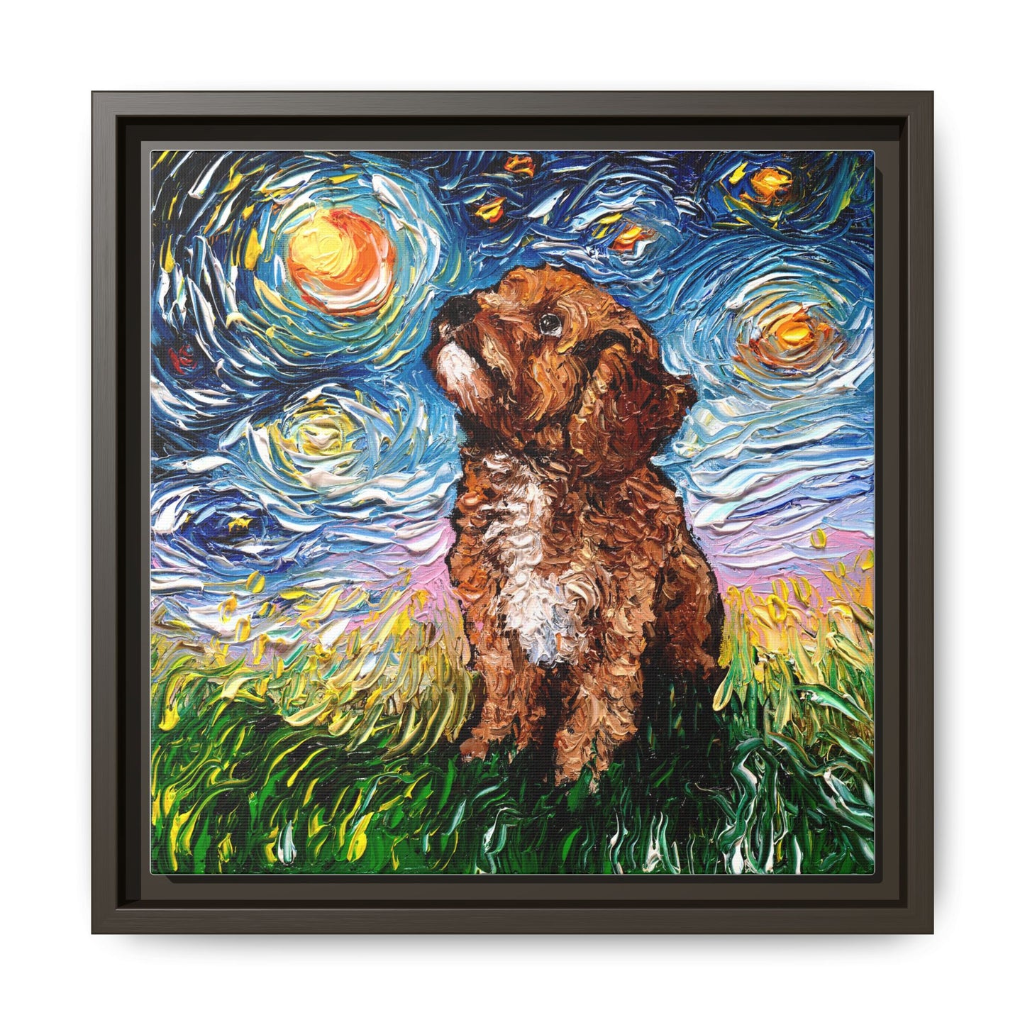 "Cavapoo Night" Framed Canvas Wall Art