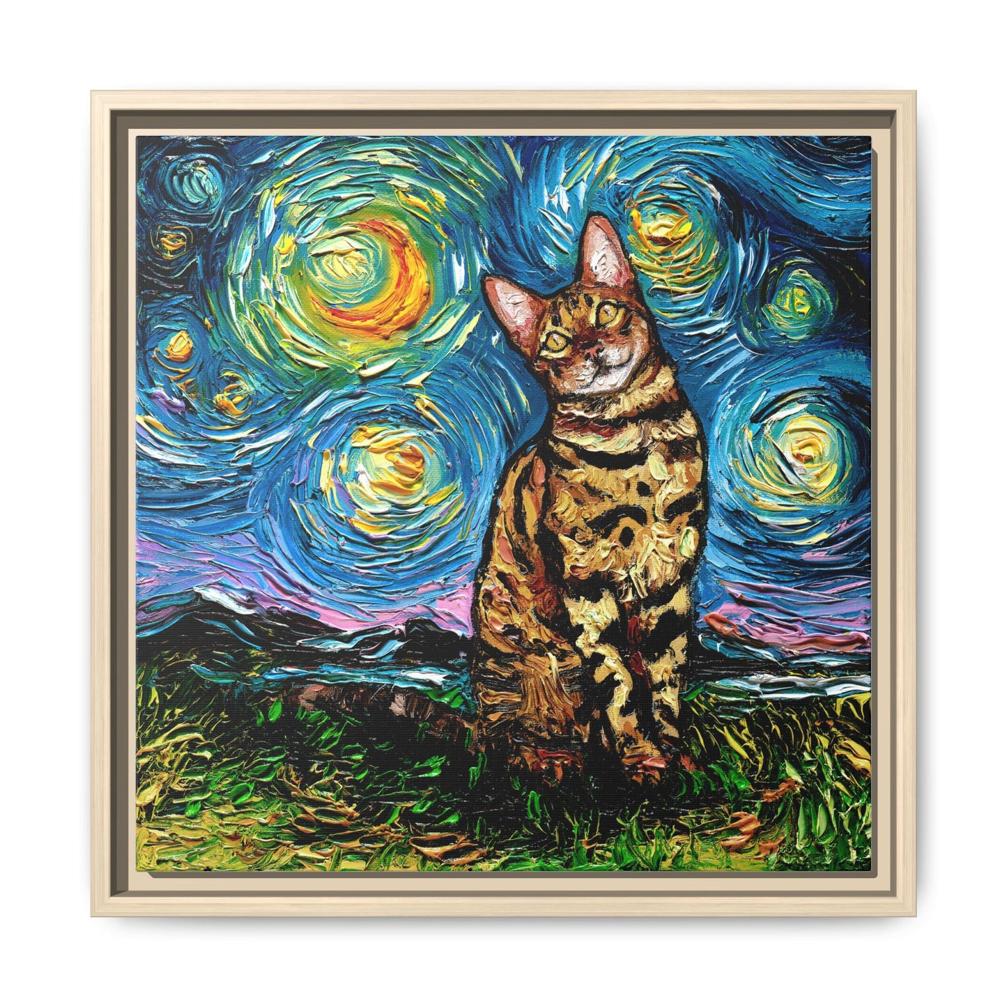 "Bengal Cat Night" Framed Canvas Wall Art