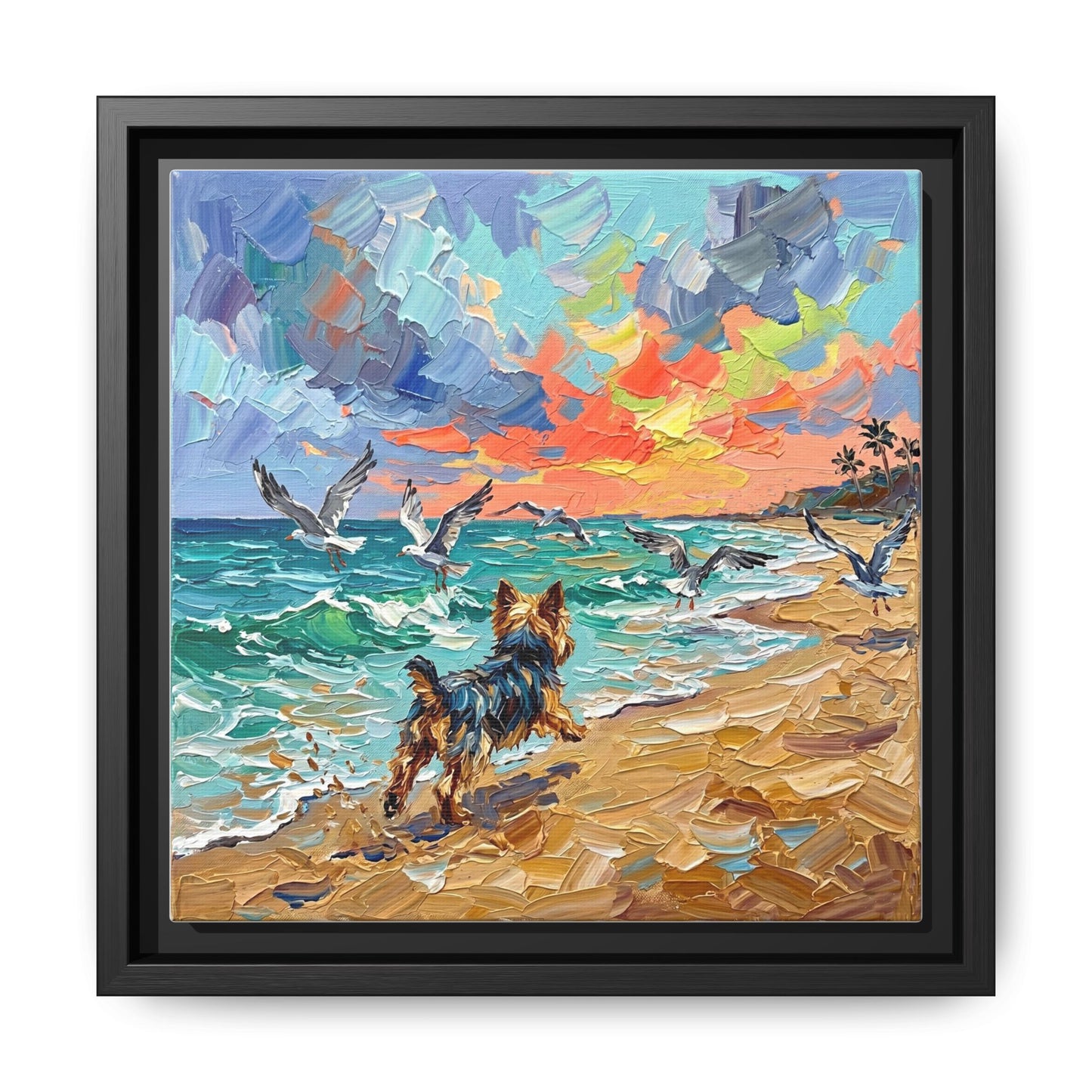 "Beach Day - Yorkie 2" Framed Canvas Wall Art