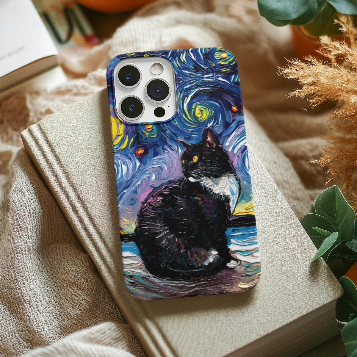 Tuxedo Cat Starry Night Art Phone Case