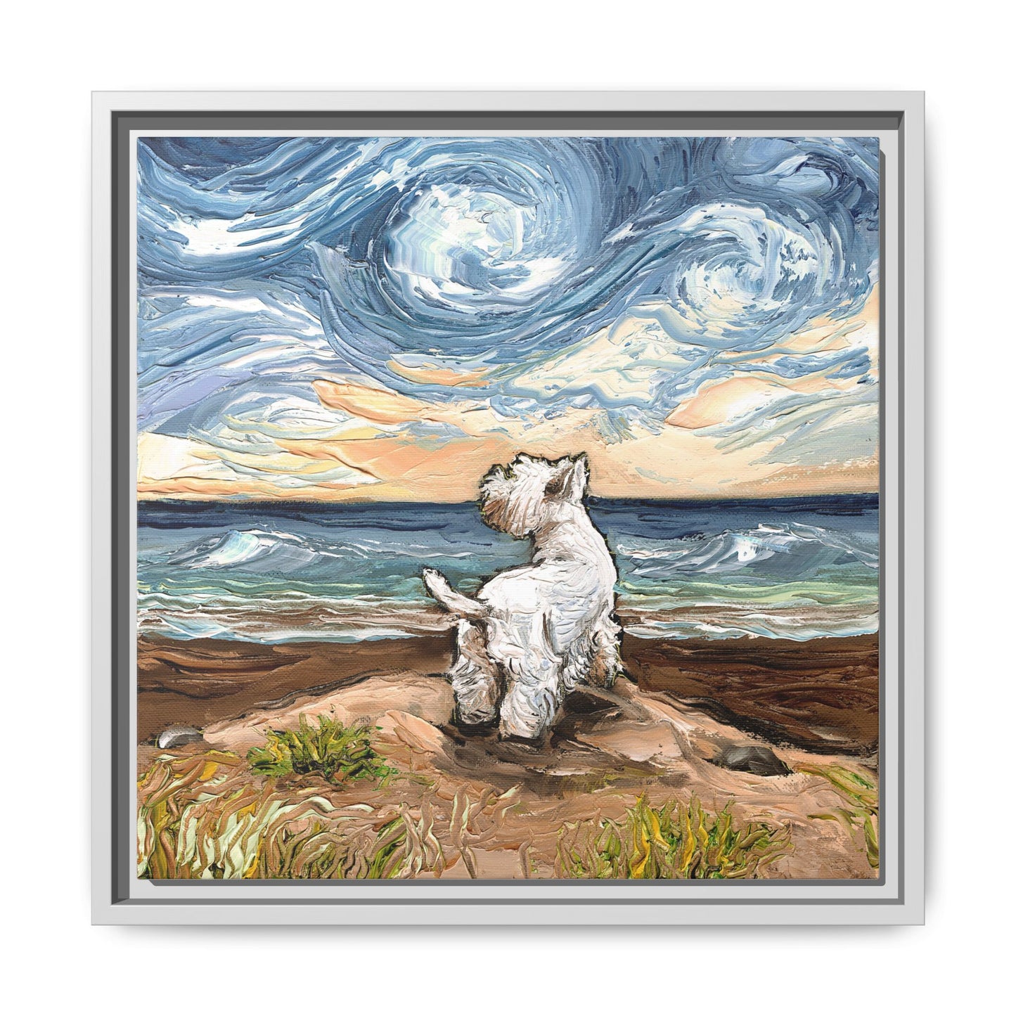 "Beach Day - Westie" Framed Canvas Wall Art