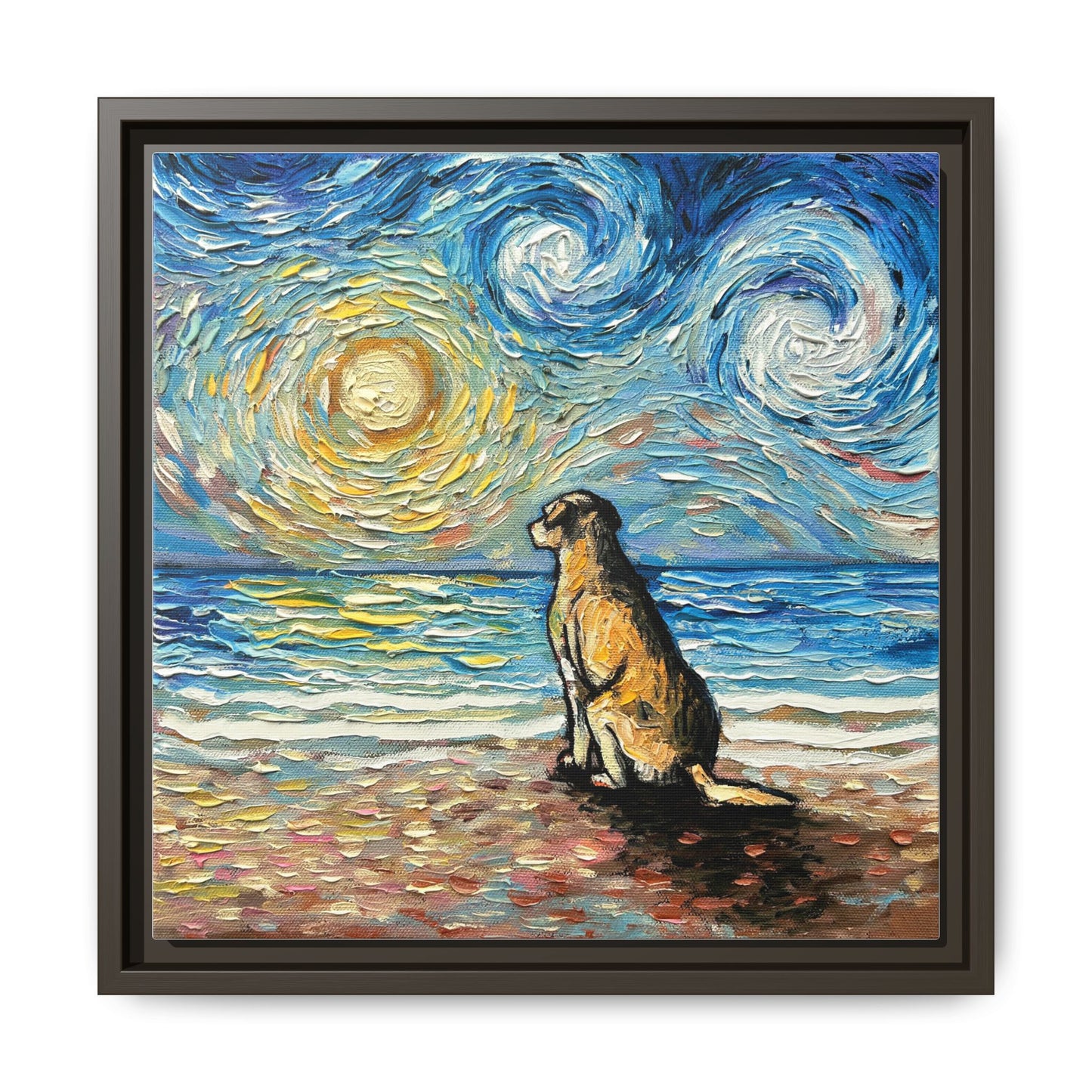 "Beach Day - Yellow Labrador" Framed Canvas Wall Art