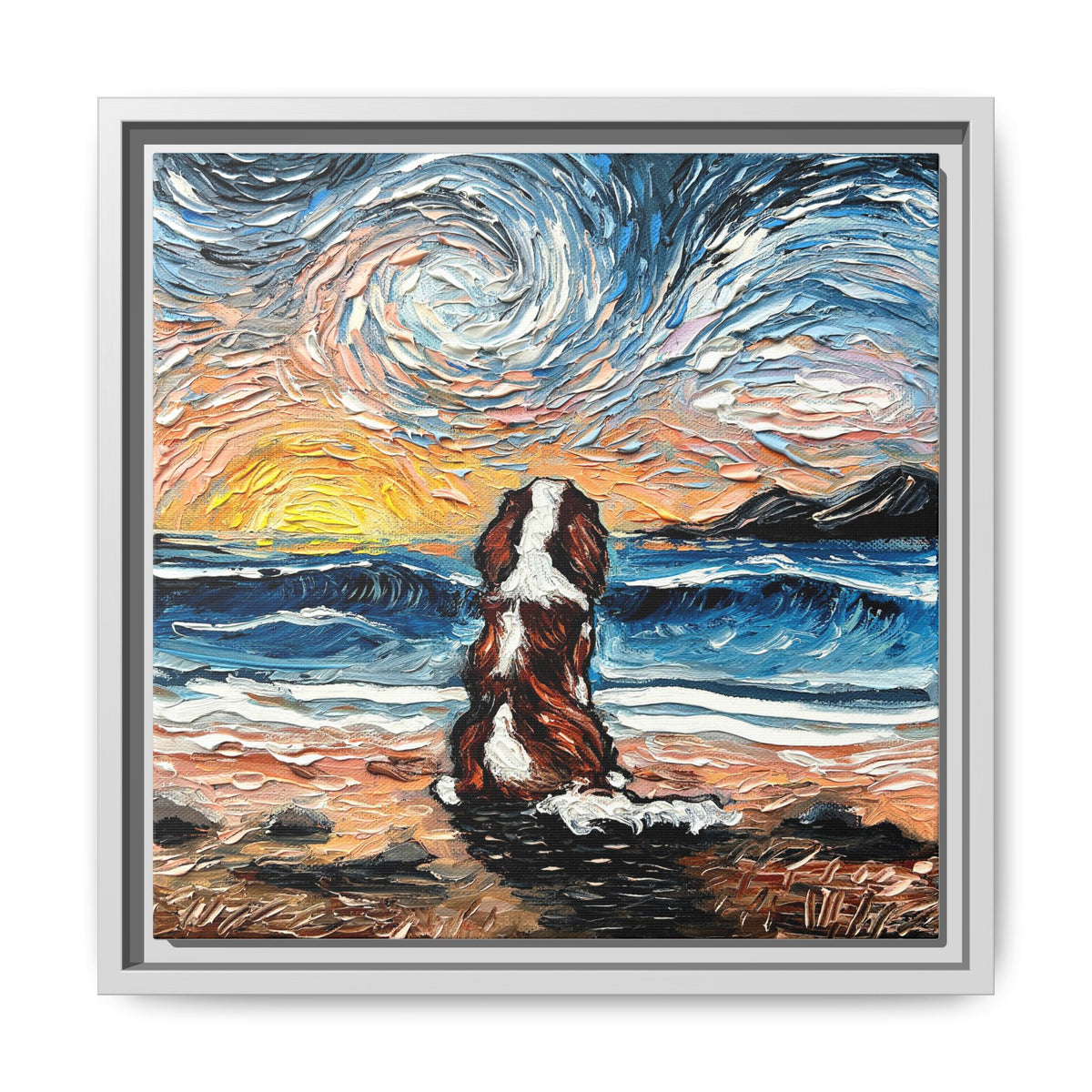 "Beach Days - Blenheim Spaniel" Framed Canvas Wall Art