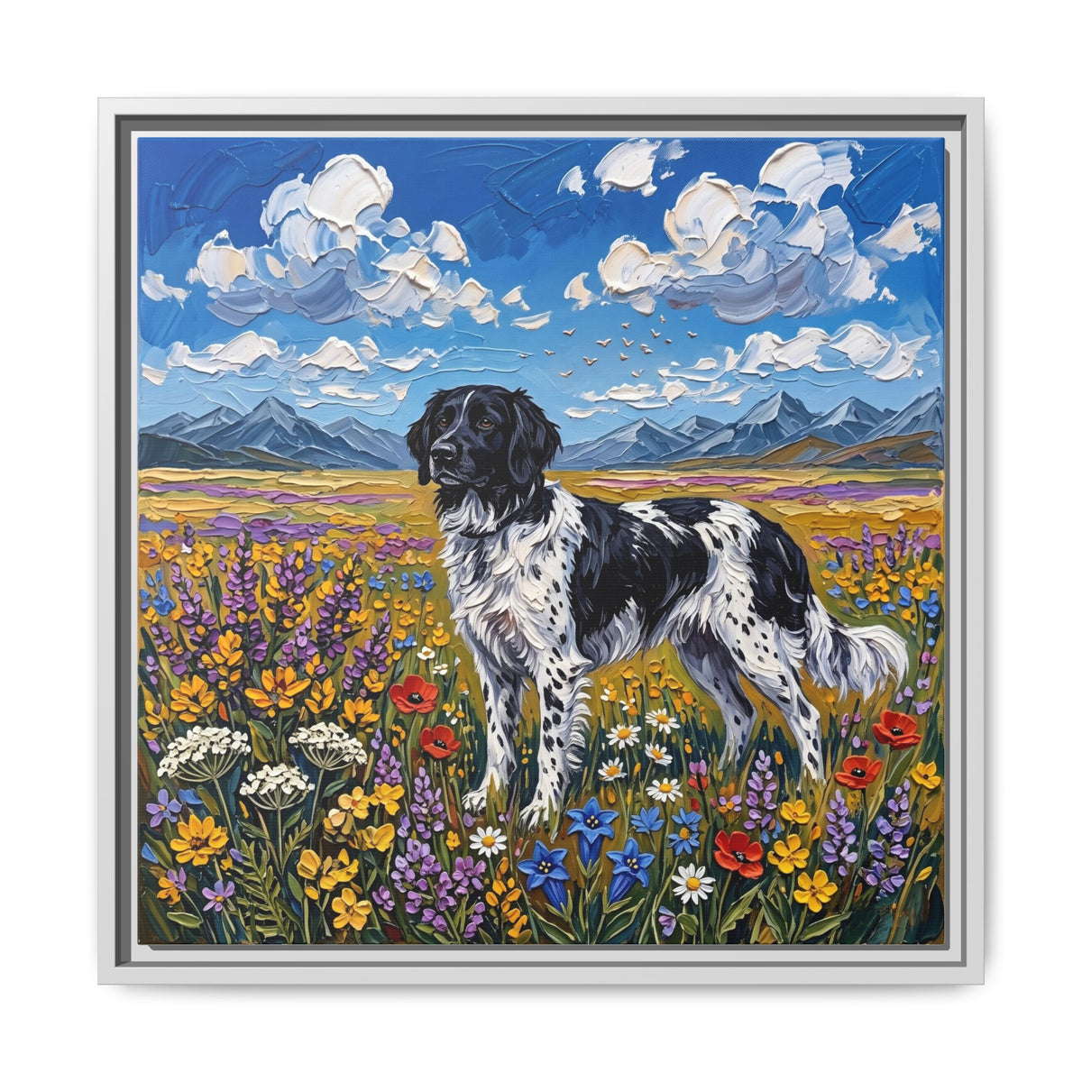 "Amongst The Flowers - Large Munsterlander" Framed Canvas Wall Art