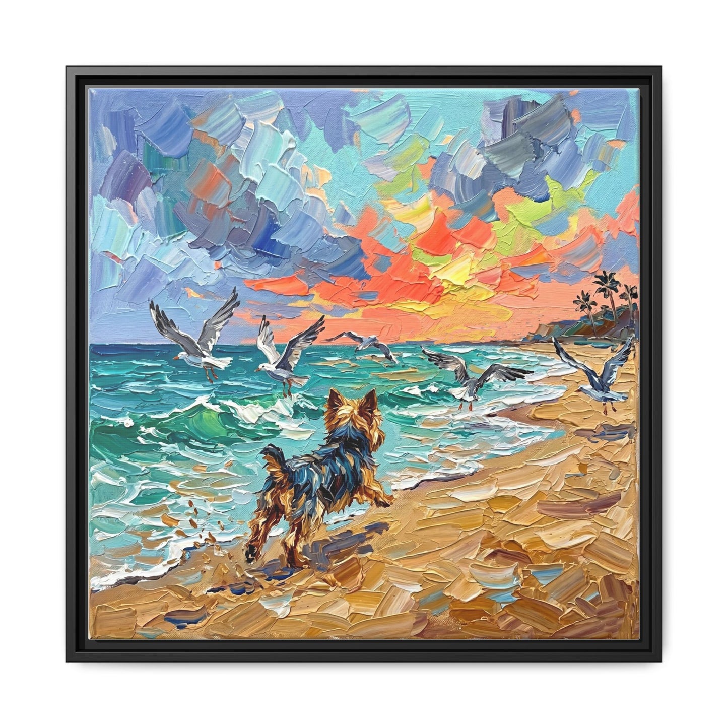 "Beach Day - Yorkie 2" Framed Canvas Wall Art