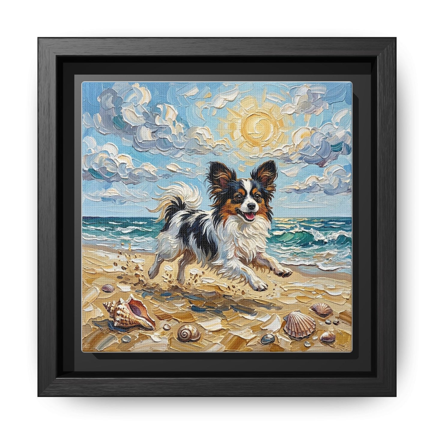 "Beach Day - Papillon" Framed Canvas Wall Art