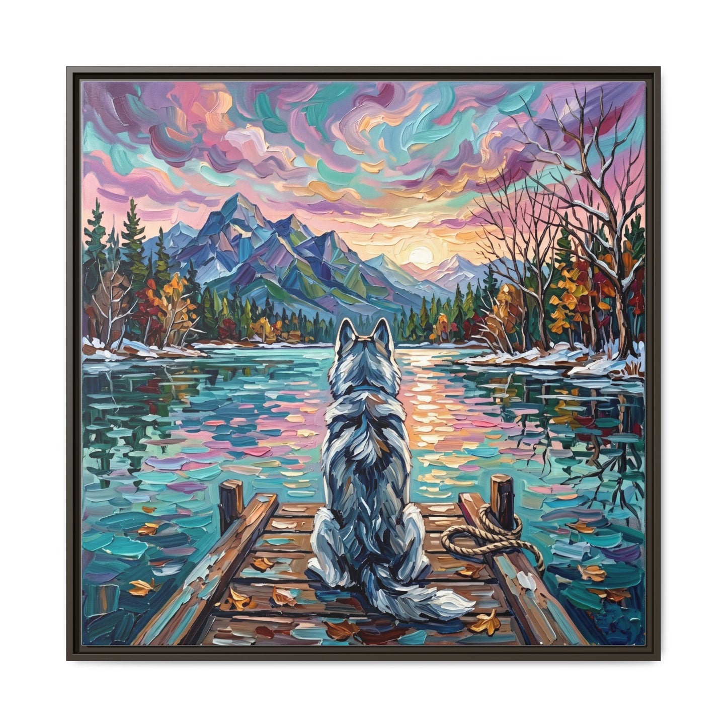 "On The Dock - Husky" Framed Canvas Wall Art