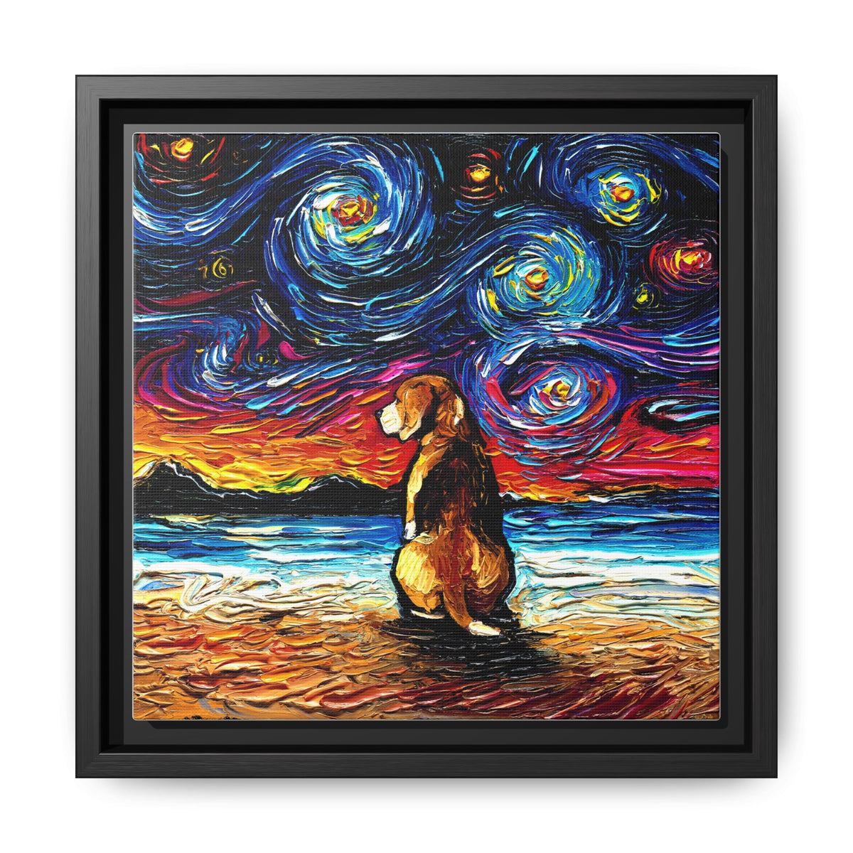 "Beagle Night 2" Framed Canvas Wall Art