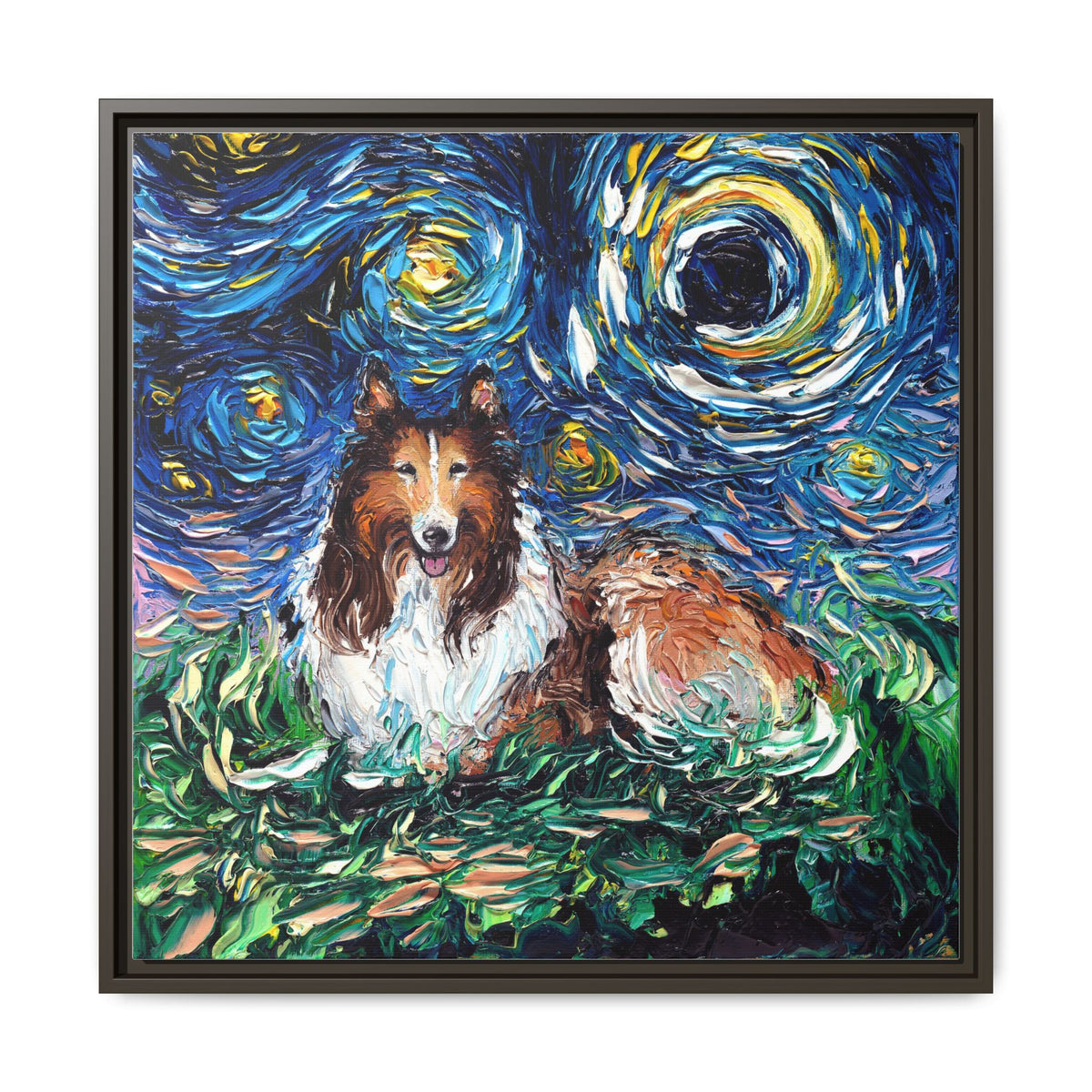 "Collie Night" Framed Canvas Wall Art