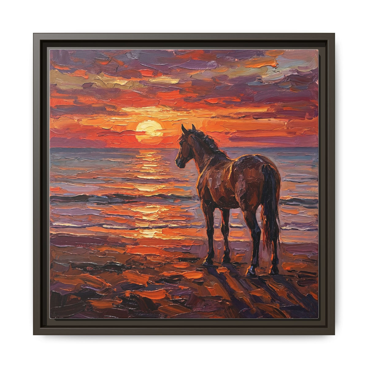 "Beach Sunset - Chocolate Mare" Framed Canvas Wall Art