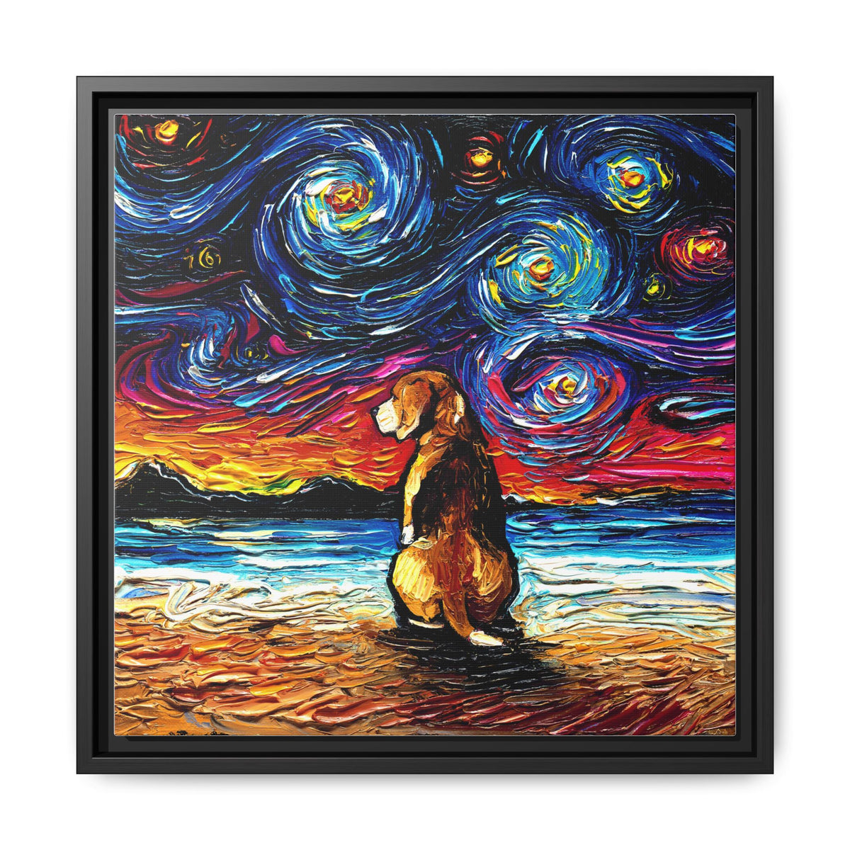 "Beagle Night 2" Framed Canvas Wall Art