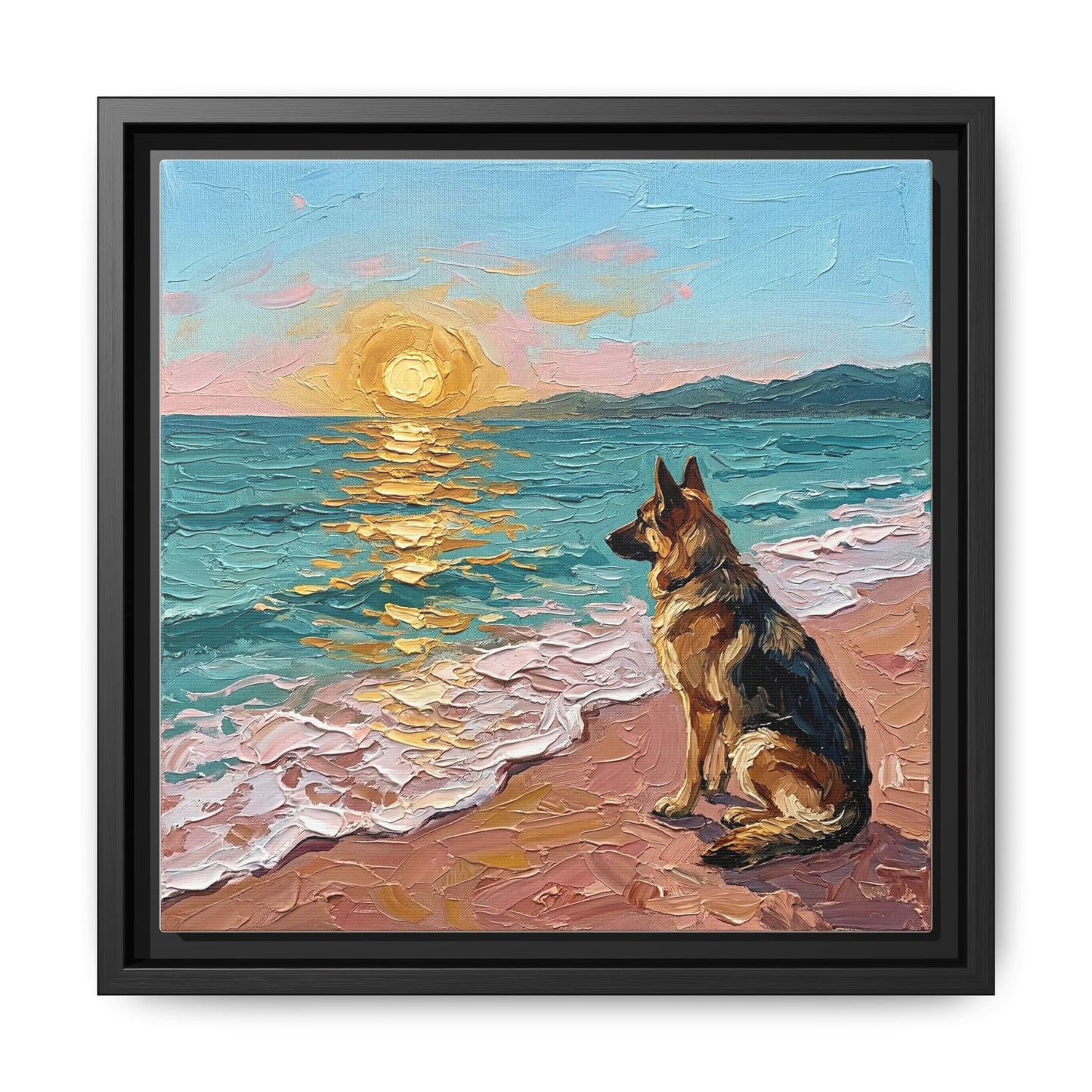 "Beach Day - German Shepherd 2" Framed Canvas Wall Art
