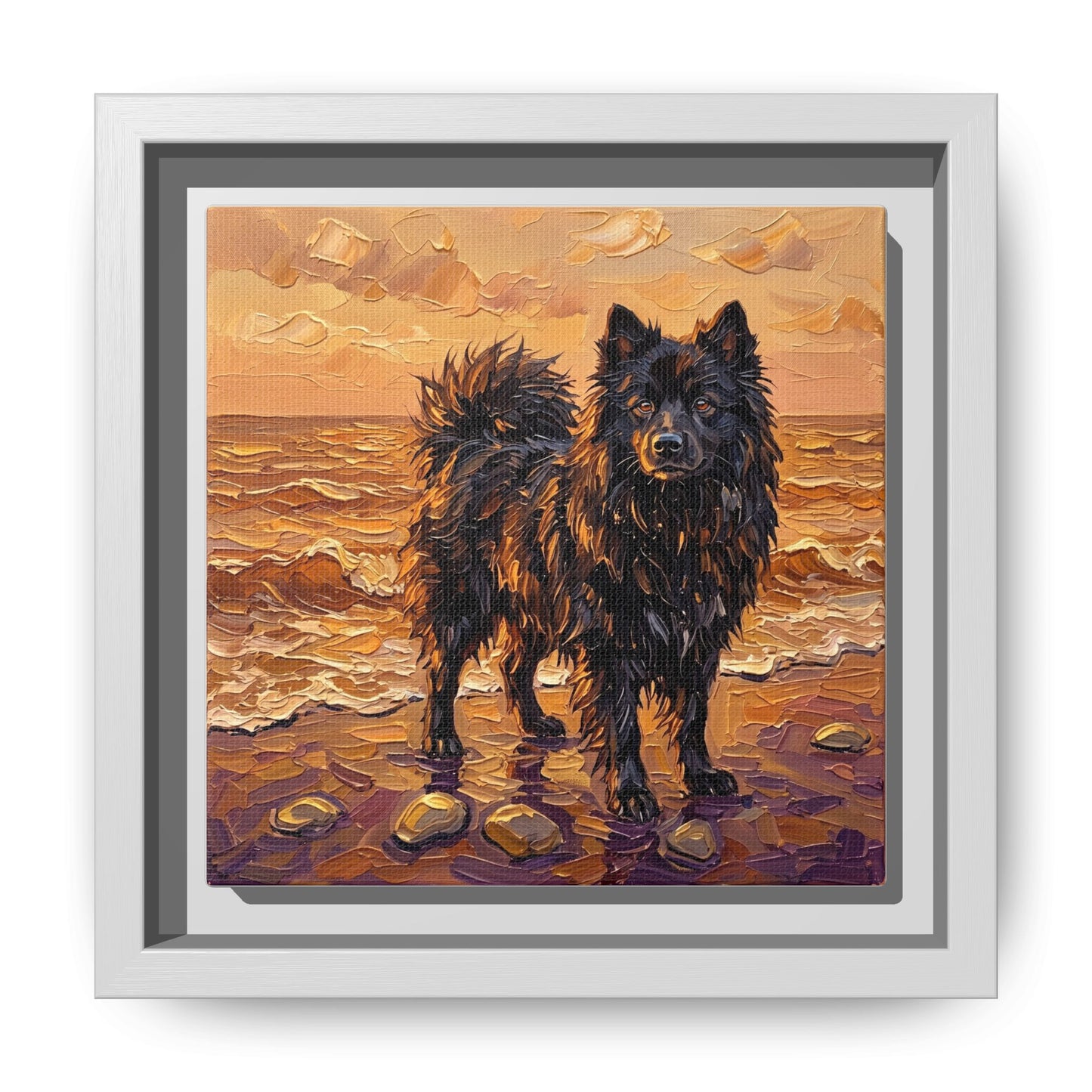"Beach Day - Swedish Lapphund" Framed Canvas Wall Art