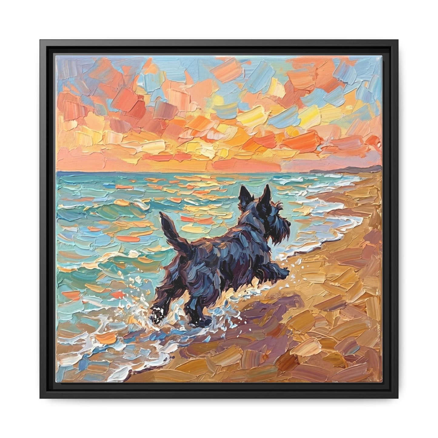 "Beach Day - Scottie" Framed Canvas Wall Art