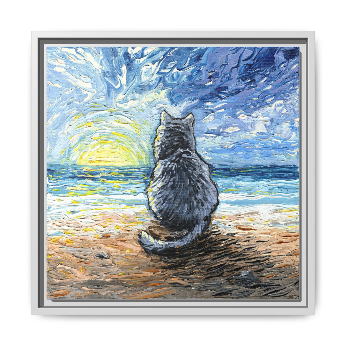 "Beach Day - Nebelung Cat" Framed Canvas Wall Art