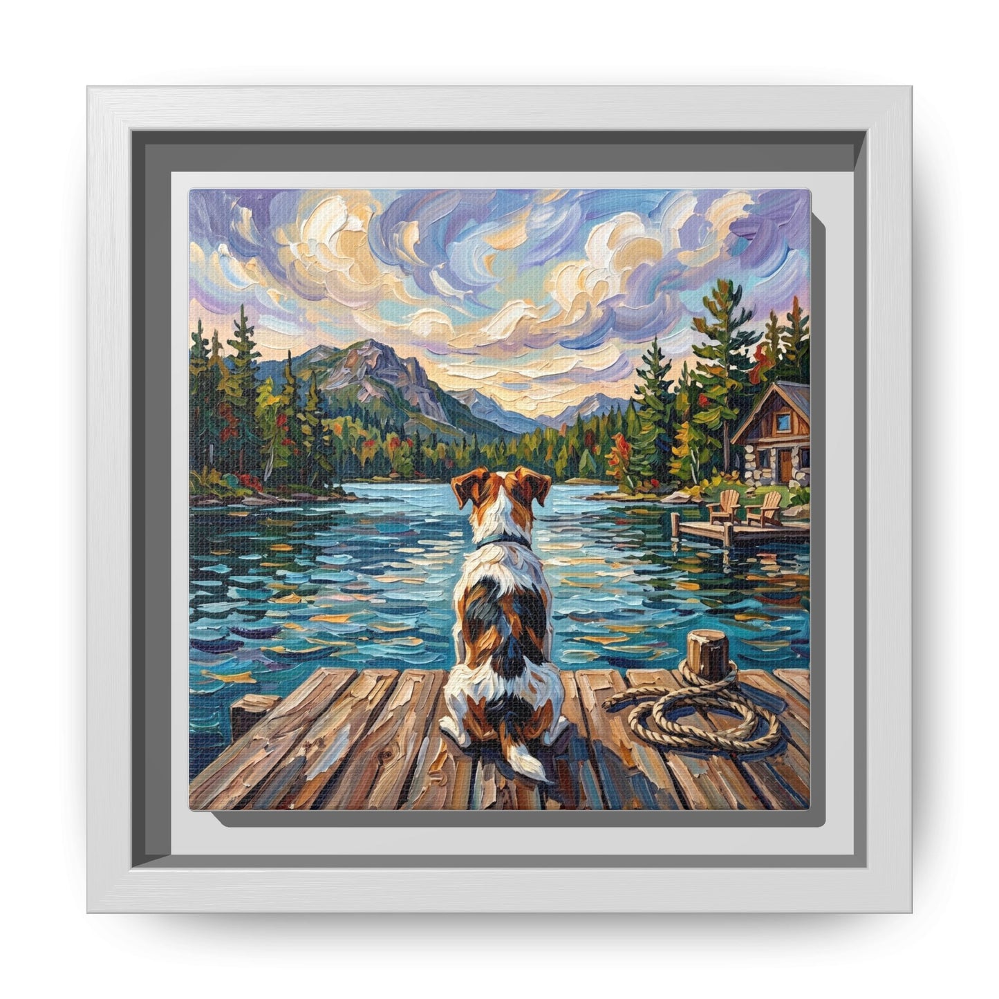 "On The Dock - Jack Russell Terrier" Framed Canvas Wall Art