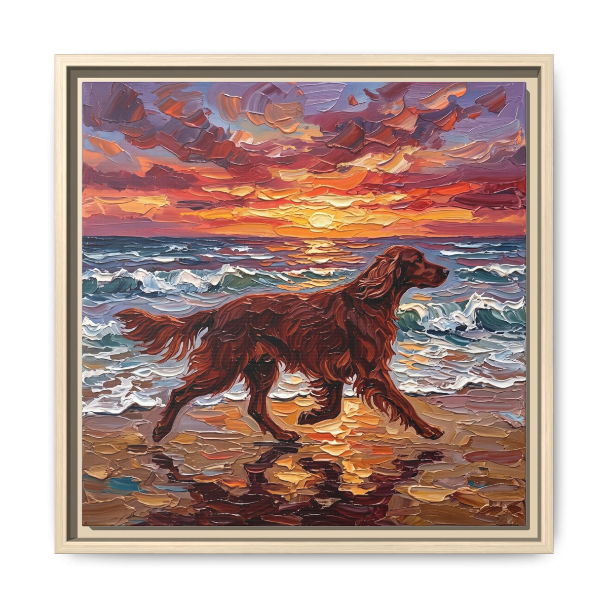 "Beach Days - Irish Setter" Framed Canvas Wall Art