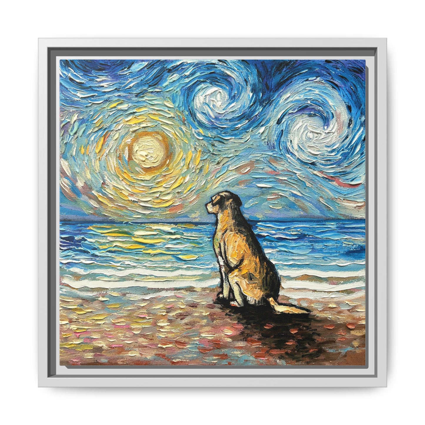 "Beach Day - Yellow Labrador" Framed Canvas Wall Art