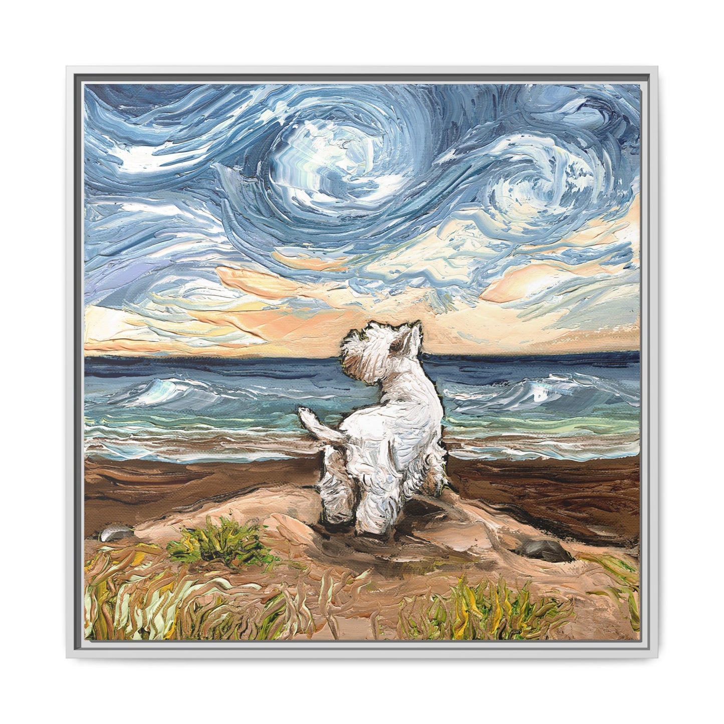"Beach Day - Westie" Framed Canvas Wall Art