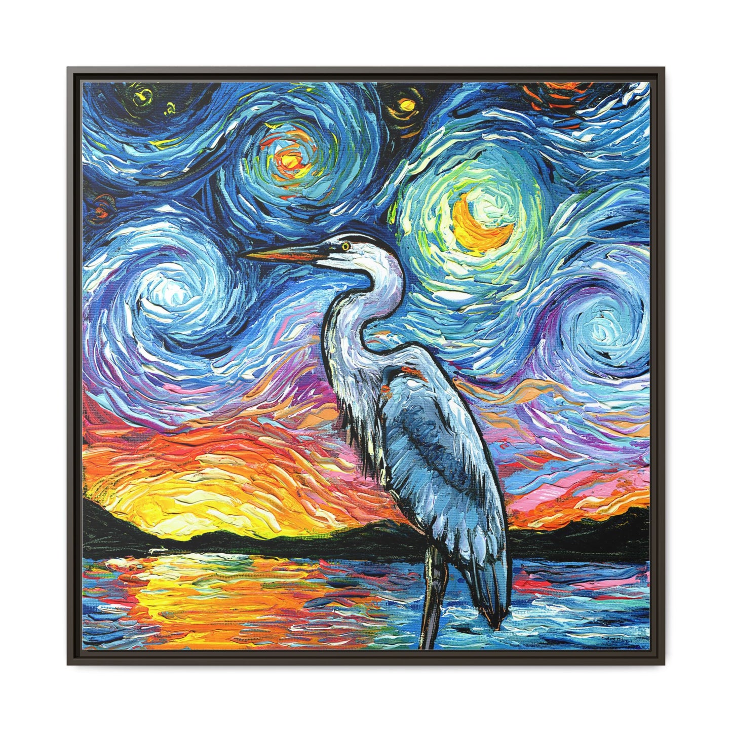 "Blue Heron" Framed Canvas Wall Art