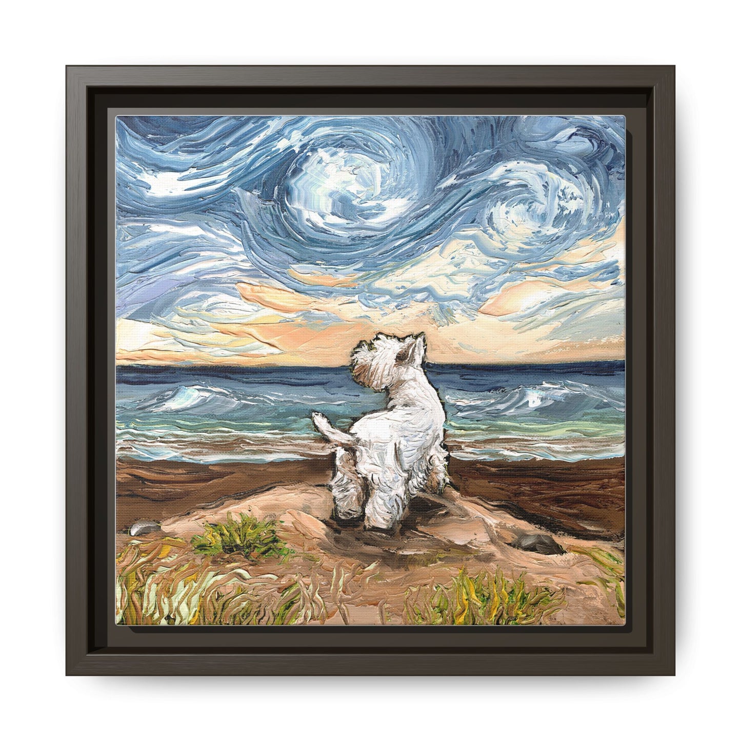 "Beach Day - Westie" Framed Canvas Wall Art