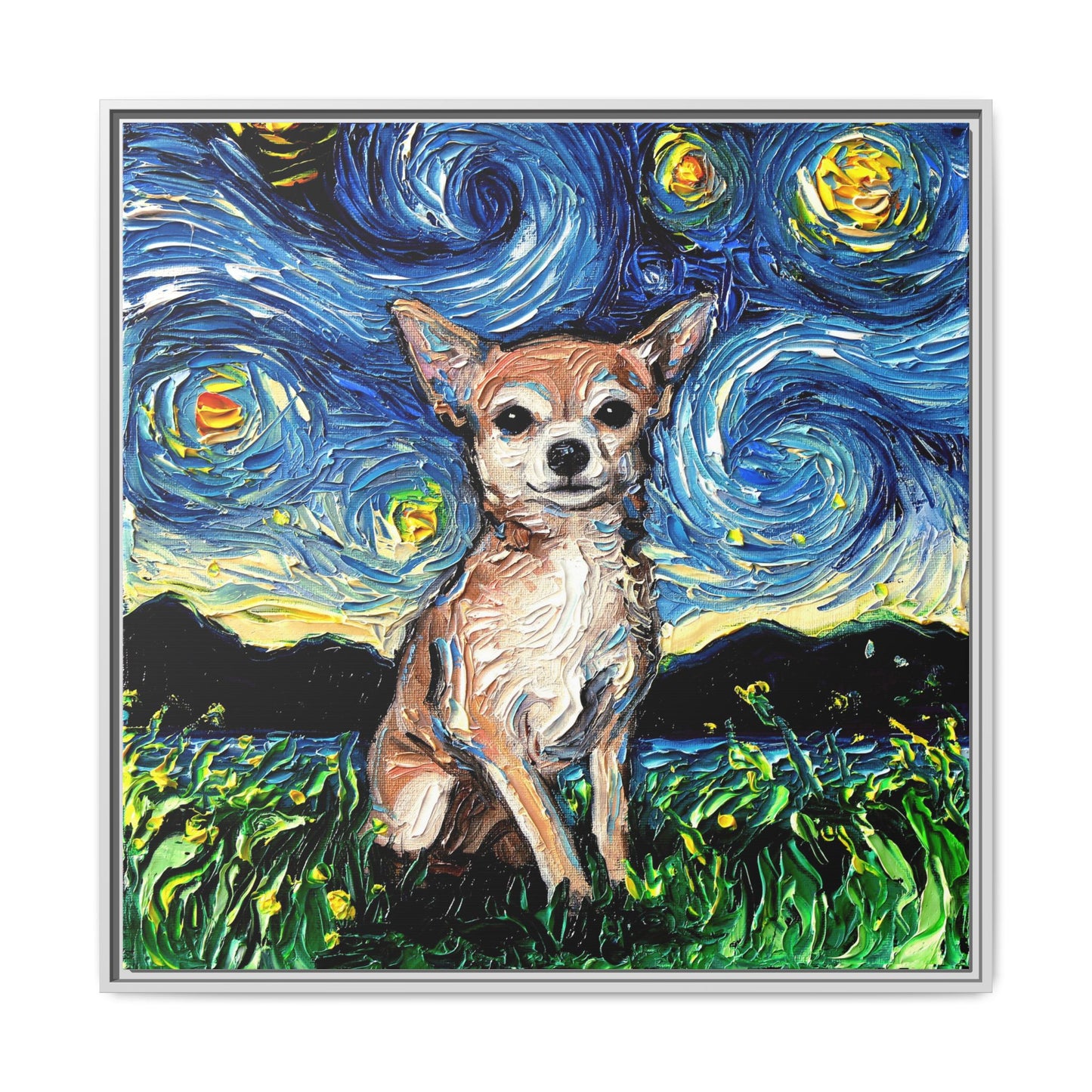 "Chihuahua Night" Framed Canvas Wall Art