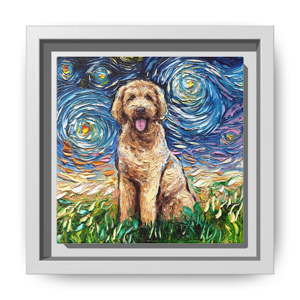 "Goldendoodle Night" Framed Canvas Wall Art