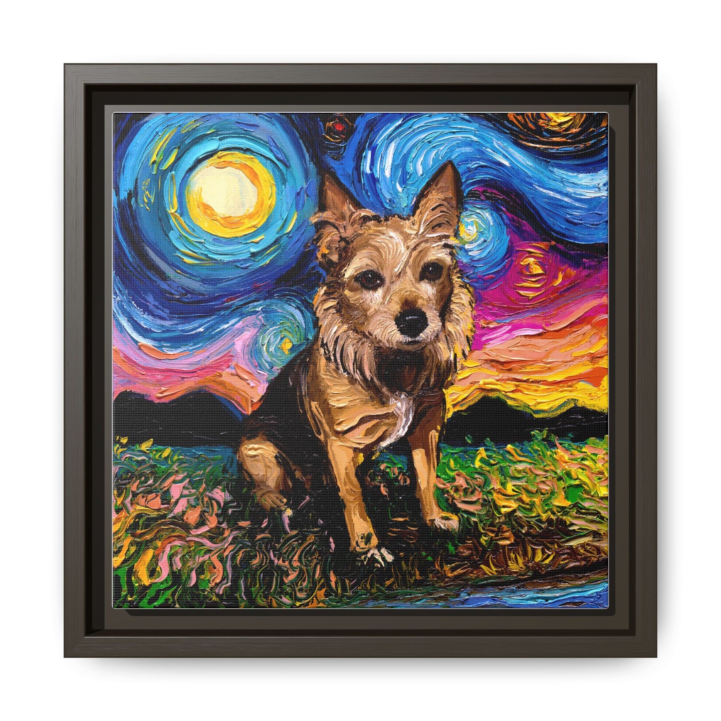"Australian Terrier Night" Framed Canvas Wall Art