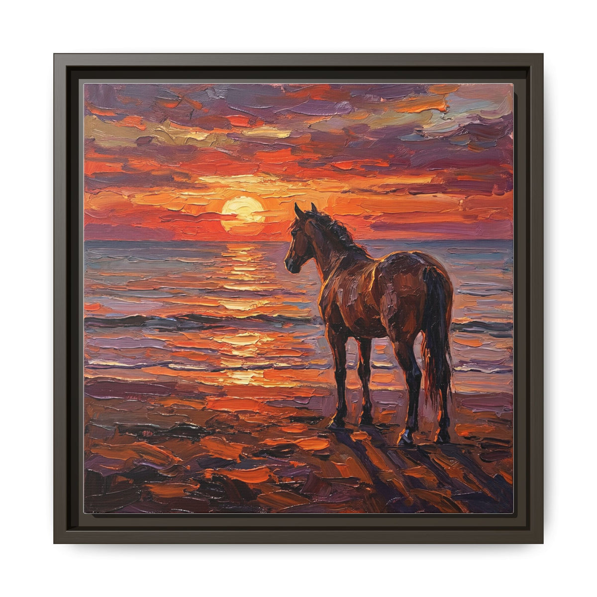 "Beach Sunset - Chocolate Mare" Framed Canvas Wall Art