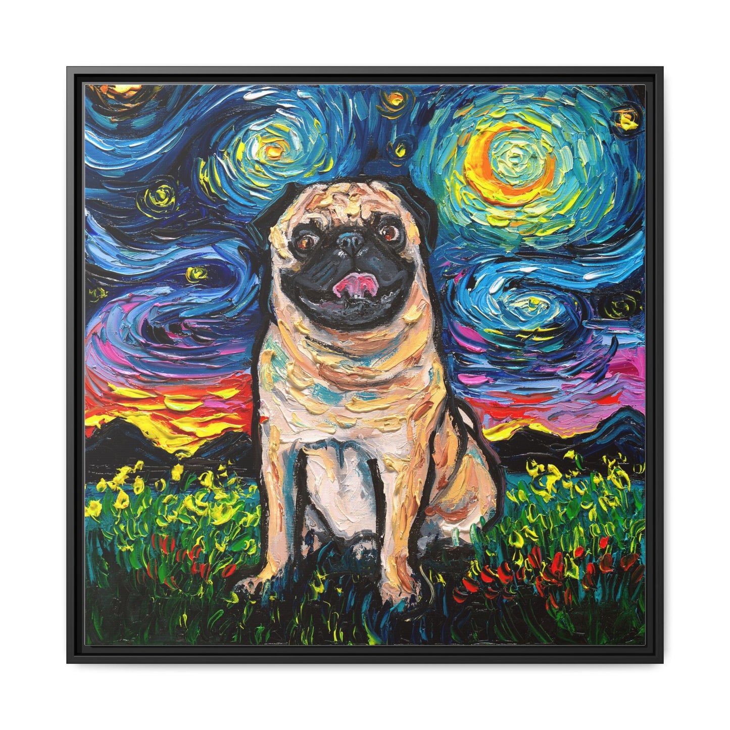 "Fawn Pug Night" Framed Canvas Wall Art