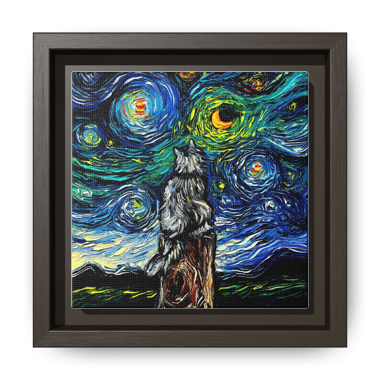 "Norwegian Forest Cat Night" Framed Canvas Wall Art