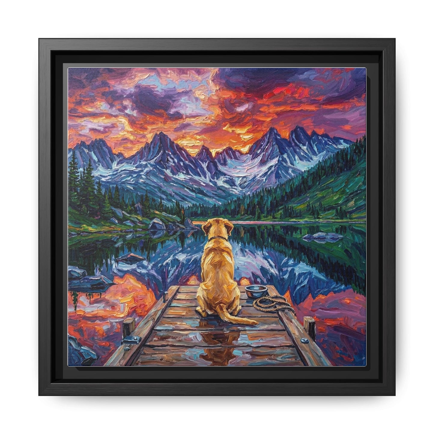 "On The Dock - Yellow Labrador" Framed Canvas Wall Art