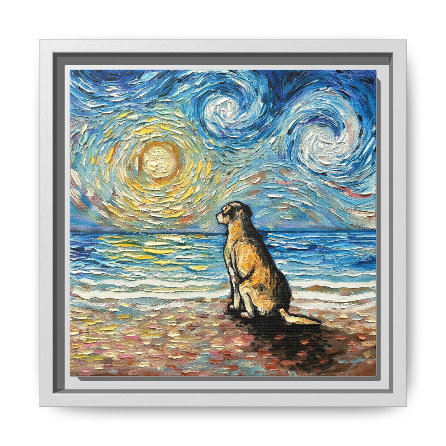 "Beach Day - Yellow Labrador" Framed Canvas Wall Art