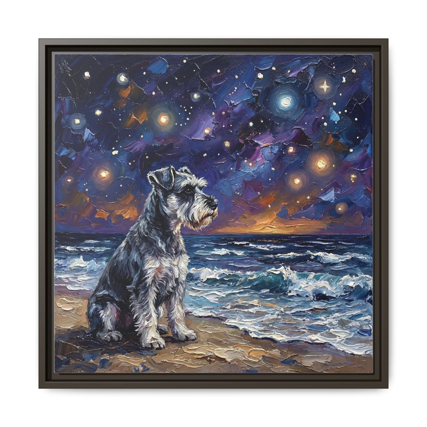 "Beach Nights - Schnauzer" Framed Canvas Wall Art