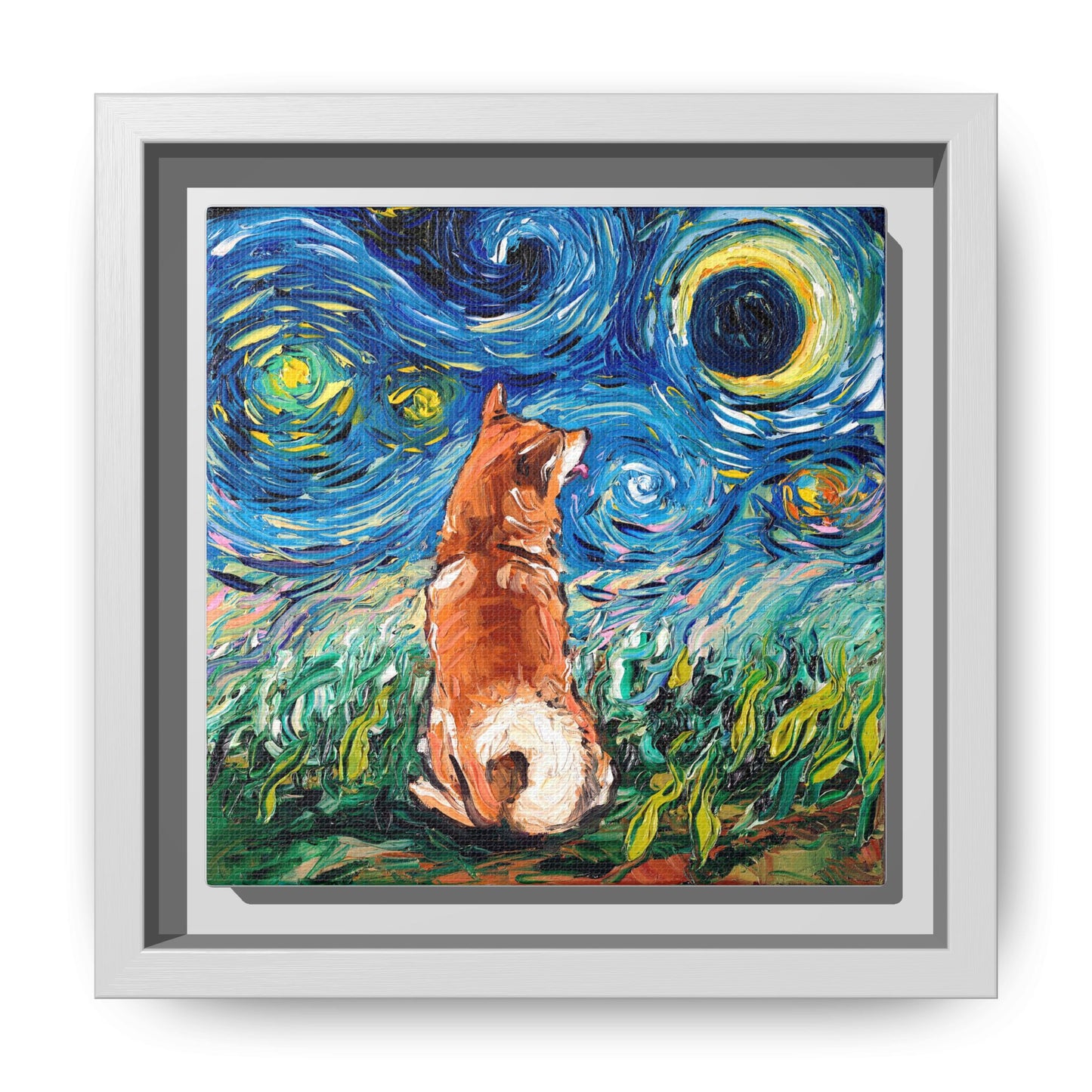 "Shiba Inu Night" Framed Canvas Wall Art