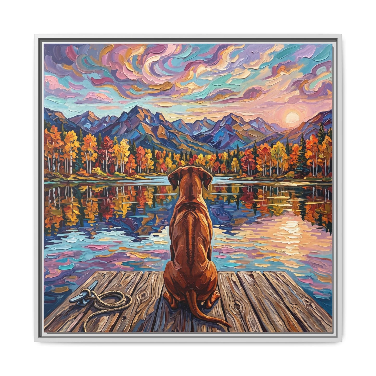 "On The Dock - Rhodesian Ridgeback" Framed Canvas Wall Art