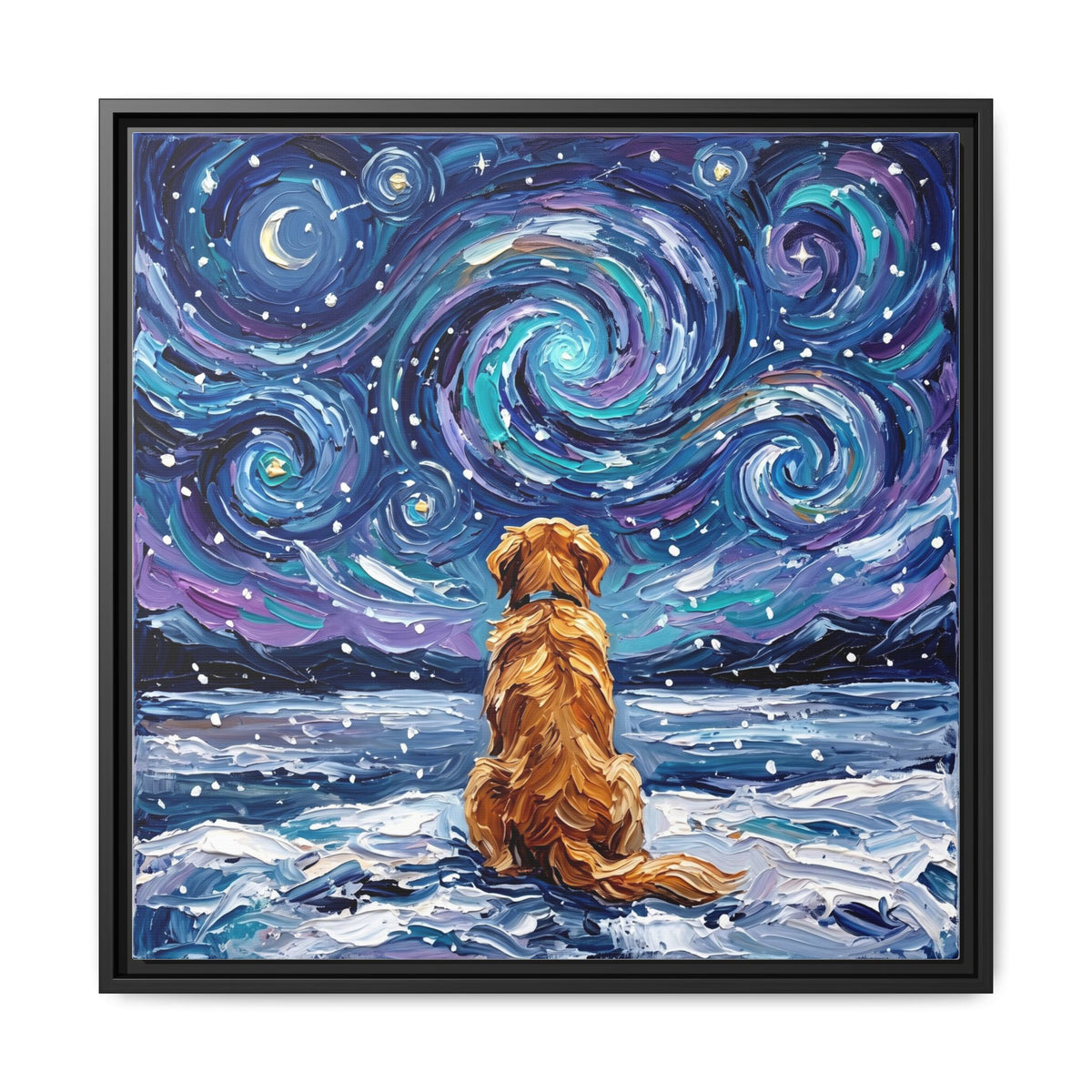 "Snowscape - Golden Retriever" Framed Canvas Wall Art