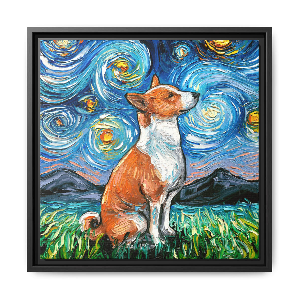 "Basenji Night" Framed Canvas Wall Art