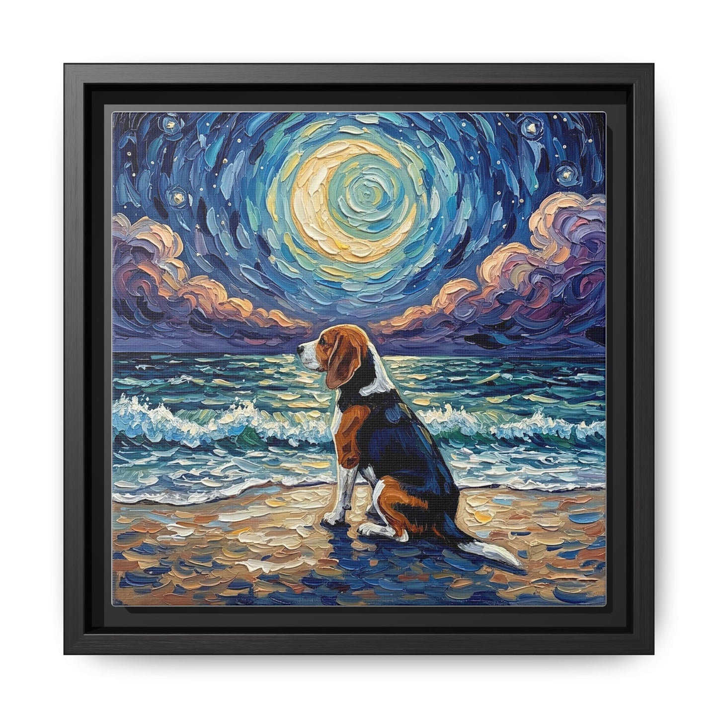 "Beach Nights - Beagle" Framed Canvas Wall Art