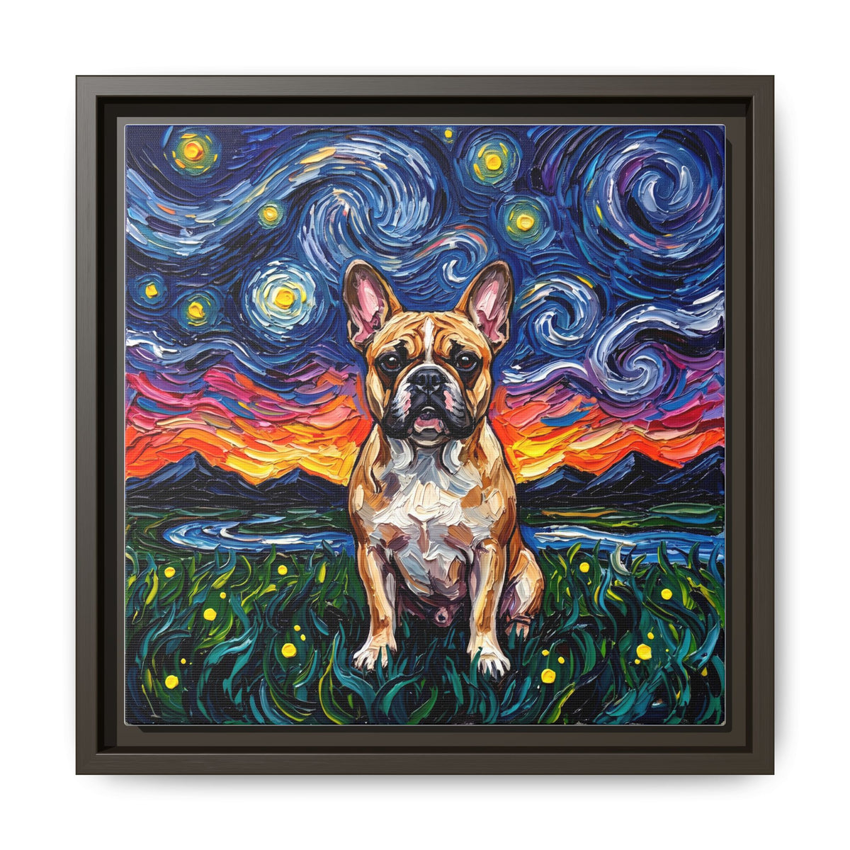 "Frenchie Night" Framed Canvas Wall Art