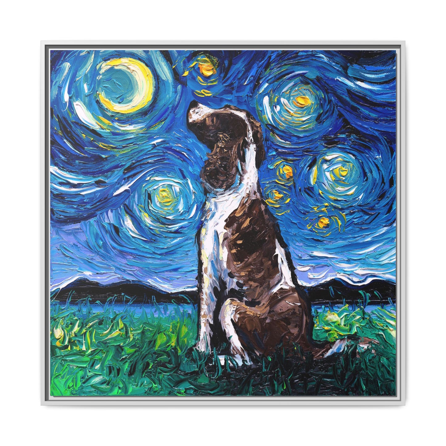 "English Springer Spaniel Night" Framed Canvas Wall Art