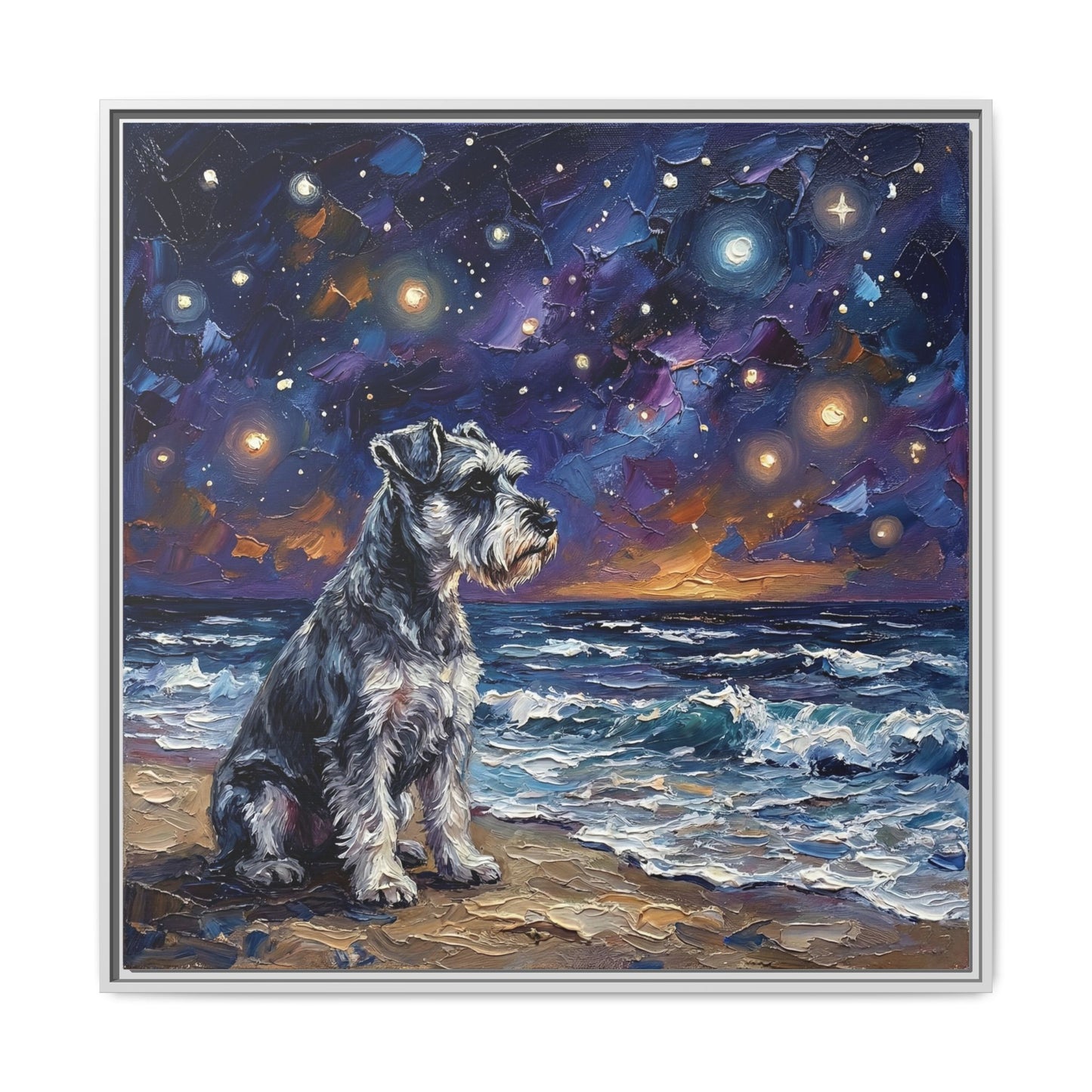 "Beach Nights - Schnauzer" Framed Canvas Wall Art