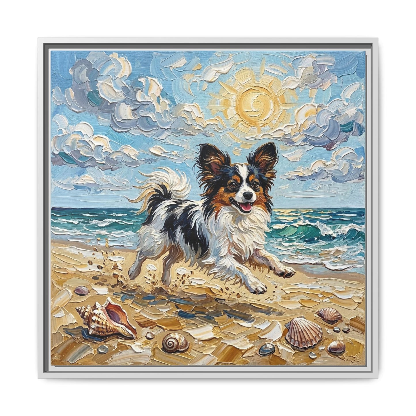 "Beach Day - Papillon" Framed Canvas Wall Art